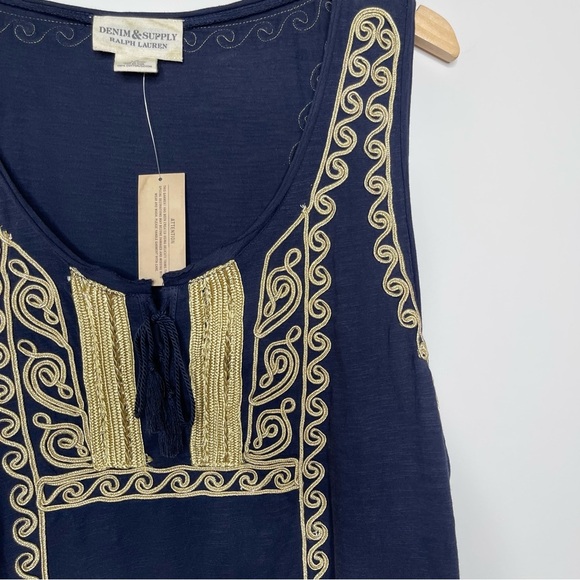 VTG DENIM AND SUPPLY RALPH LAUREN METALLIC SOUTACHE  EMBROIDERED TANK Y2K LARGE - Picture 5 of 12